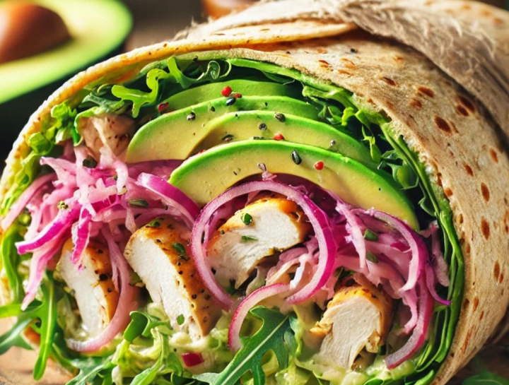  Kyslokapustový wrap s kuracím mäsom a avokádom