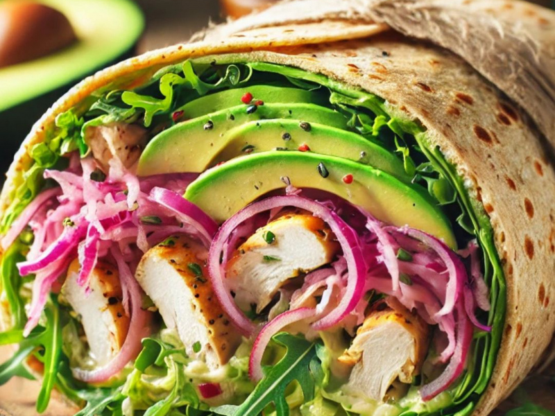 Kyslokapustový wrap s kuracím mäsom a avokádom