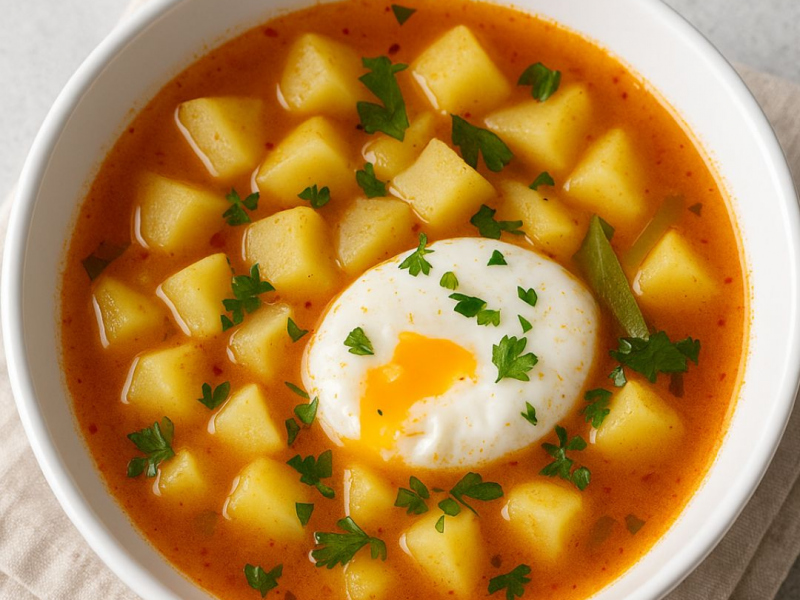 Zemiaková polievka na kyslo s vajíčkom (ľahká verzia)