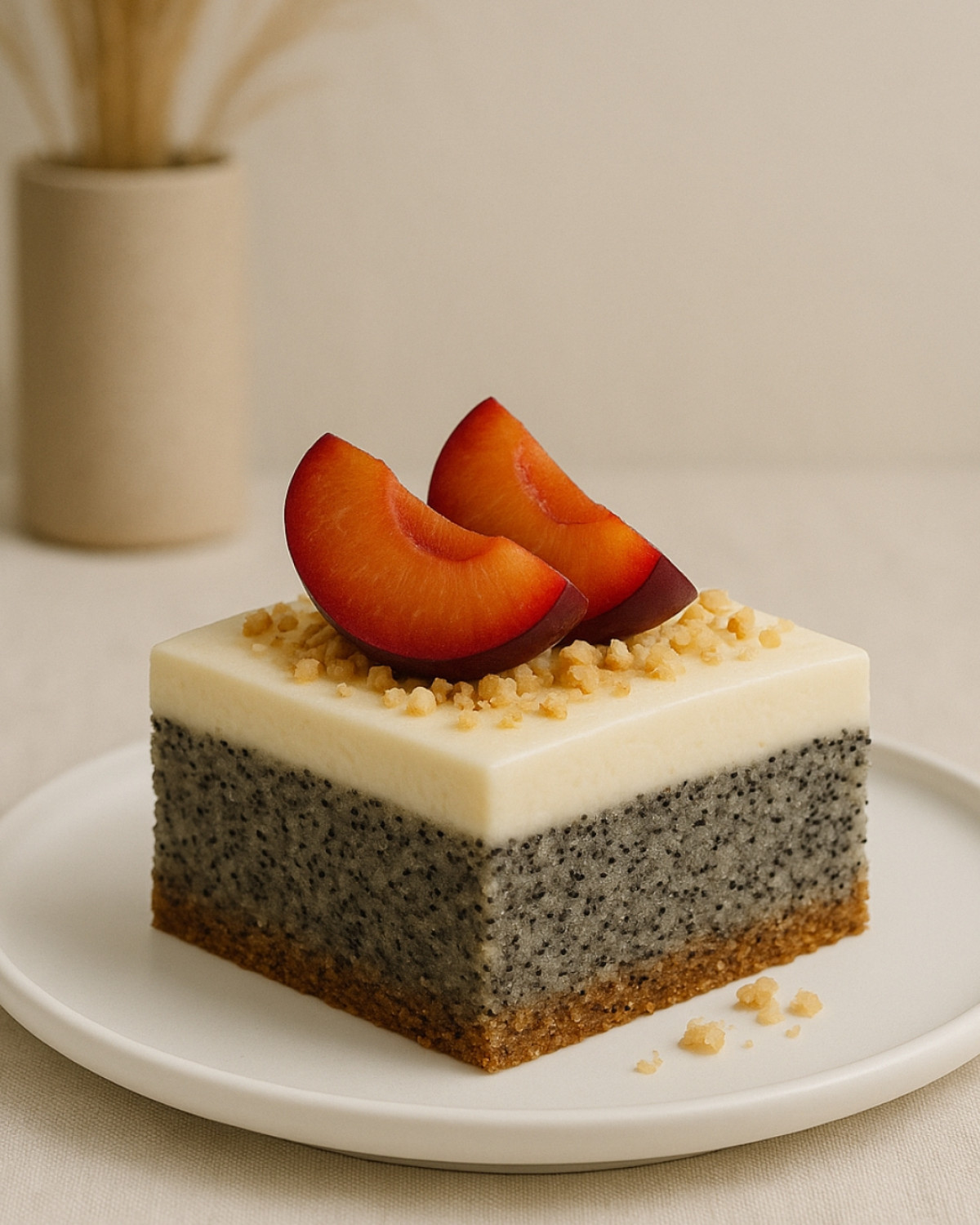 Makovo-orechový koláč so slivkovým pyré a mascarpone krémom