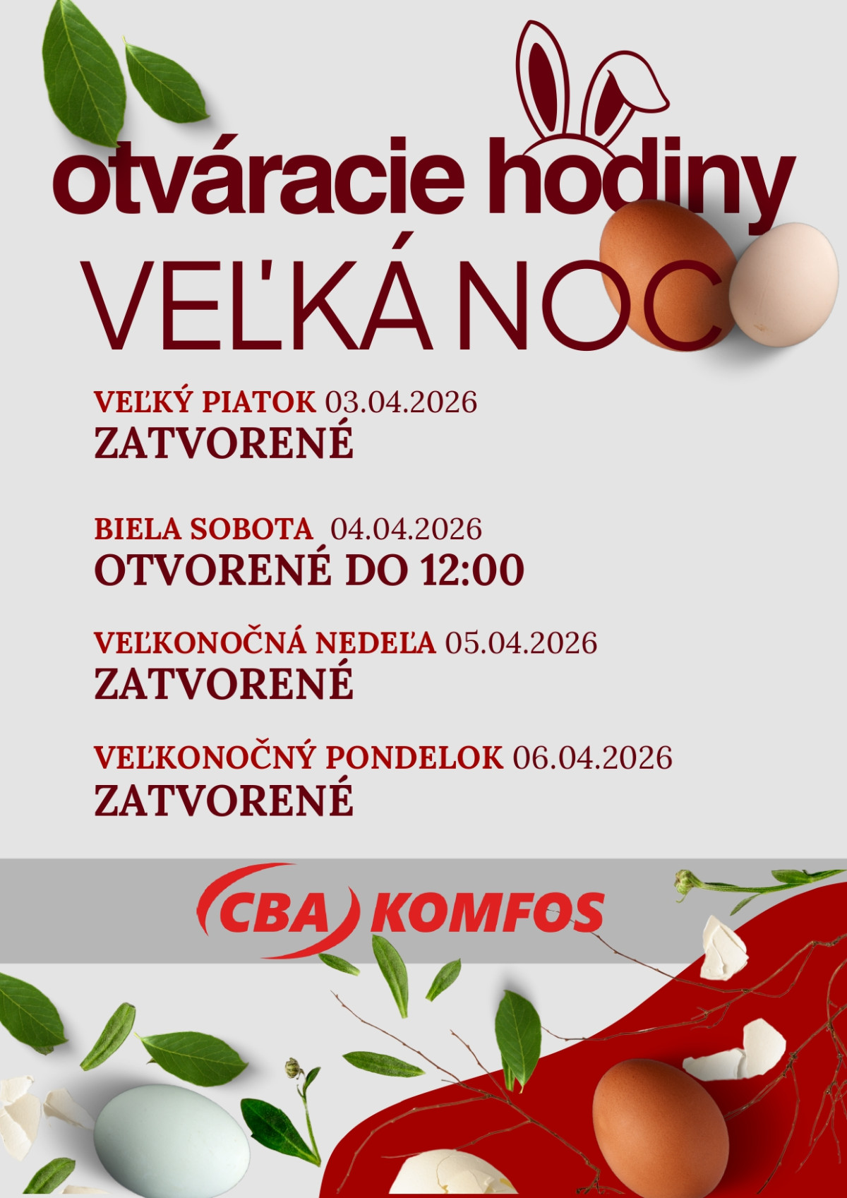 Počas Veľkej noci sme otvorení takto