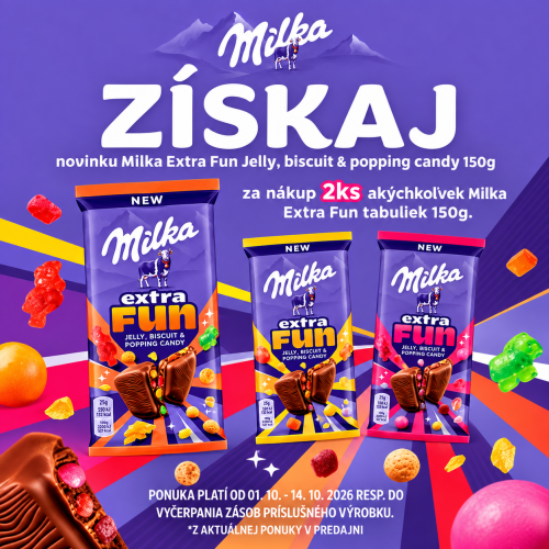 Získaj zadarmo novinku Milka Extra fun jelly k nákupu 2 akýchkoľvek Milka čokolád